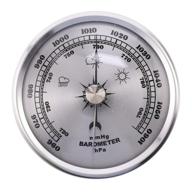 for Home Pressure Gauge Weather Station Metal Wall Hanging Barometer Atmospheric Multifunction Thermometer Hygrometer Portable,1 * Barometer,silver white