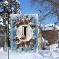 thumbnail image 2 of Monogram Letter J Winter Small Garden Flag Burlap Family Last Name Initial Yard Flag 12.5 x 18 Inch Snow Red Birds Floral Garden Flag Vertical Holiday Outdoor Farmhouse Decoration, 2 of 6
