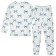 thumbnail image 2 of joogoo Bows Blue Pajamas Set Long Sleeve Soft Cotton Sleepwear 2 Piece 24M, 2 of 7