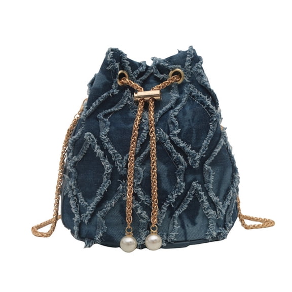 Yokua Jeans Shoulder Bag Women's Denims Drawstring Crossbody Purse with Chain Strap
