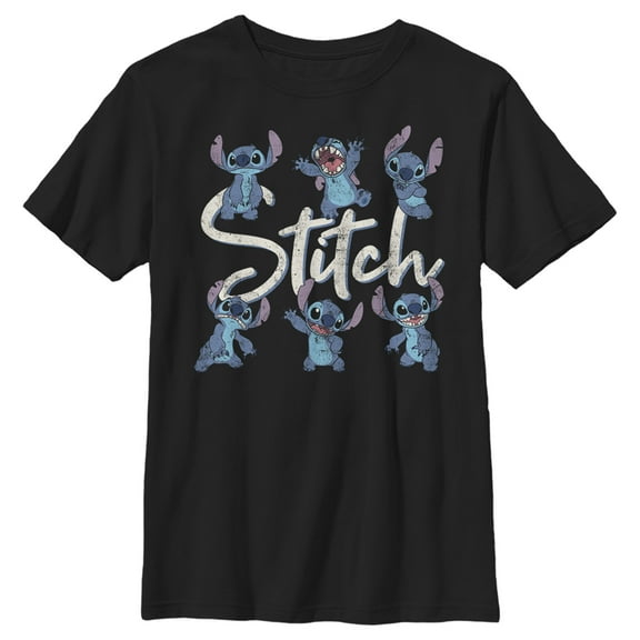 Boy's Lilo & Stitch Distressed Poses Graphic Tee Black Large