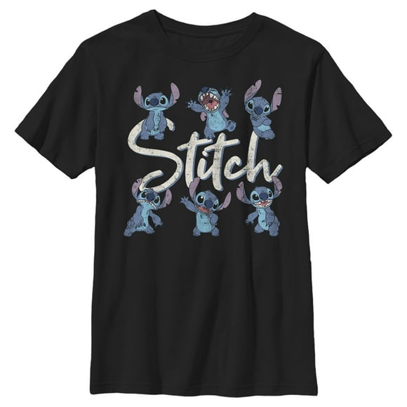 Boy's Lilo & Stitch Distressed Poses  T-Shirt - Black - Medium