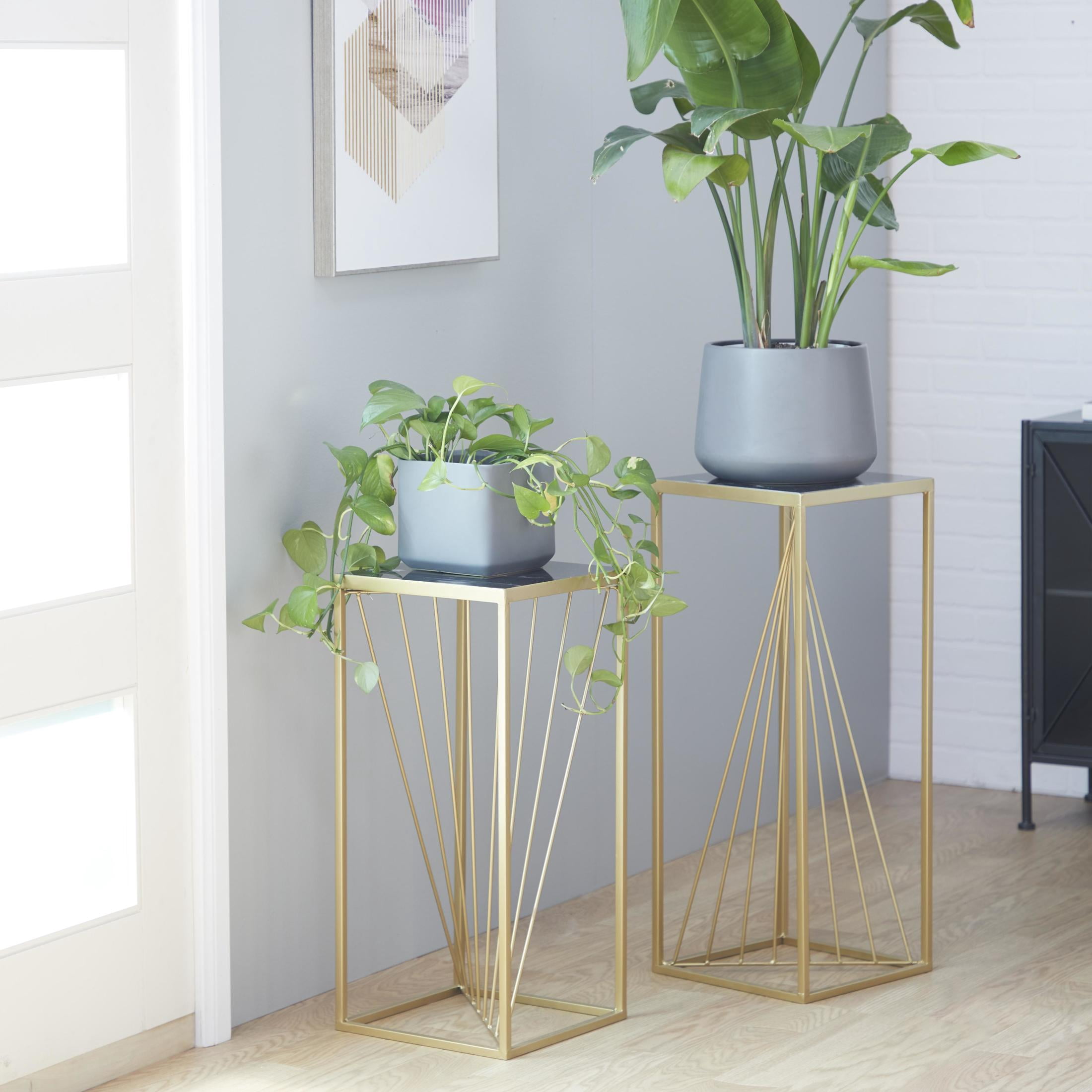 DecMode Contemporary Metal Square Pedestal Table, with Gold/Black Finsh, Set of 2 30", 26"H