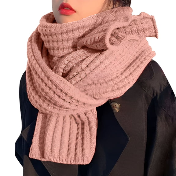 TELOLY Winter Warm Knit Scarves Soft Warm Scarf Neck Warmer for Women Girls Women's Solid Color Knitted Wool Scarf Pink One Size