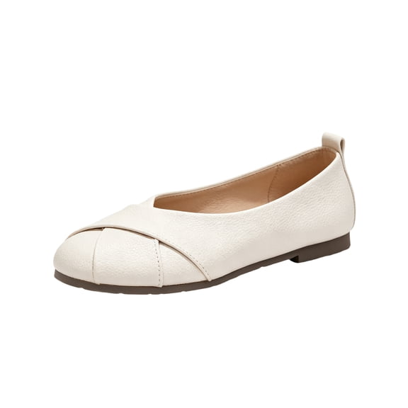 Yungyresw Women Slip On Work Shoes Round Toe Low Top Comfortable Office Casual Walking Shoes Soft Sole Fashion Ballet Flats Beige 36