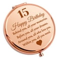 thumbnail image 1 of Gevody Espejo de maquillaje compacto para 15 cumpleaños, espejo redondo de acero inoxidable con soporte de mesa, portátil y liviano, ideal para viajes y uso diario, 1 of 5