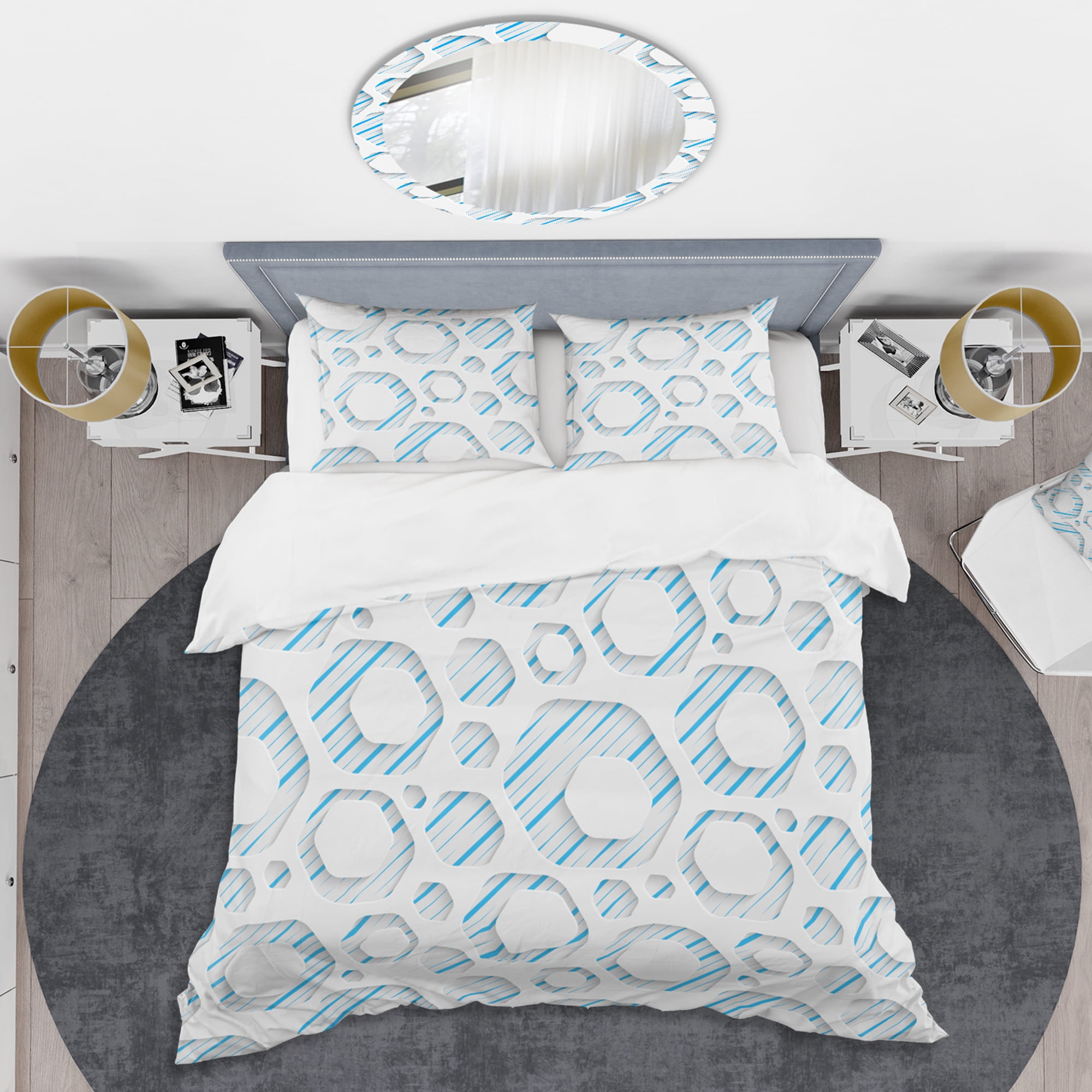 Designart '3D White And Blue Pattern IV' Mid-Century Modern Duvet Cover Set