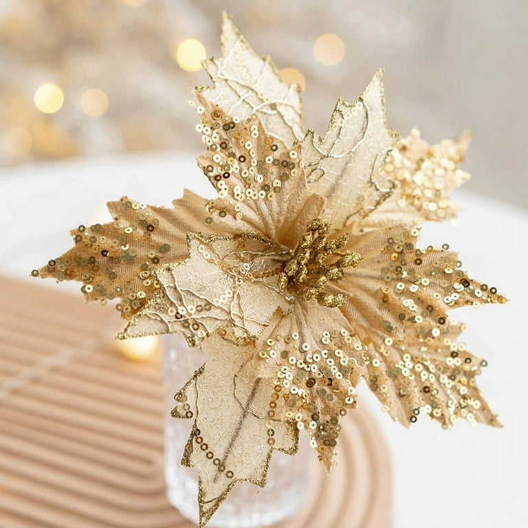 Glitter Flowers for Christmas Tree Decor Artificial Flower