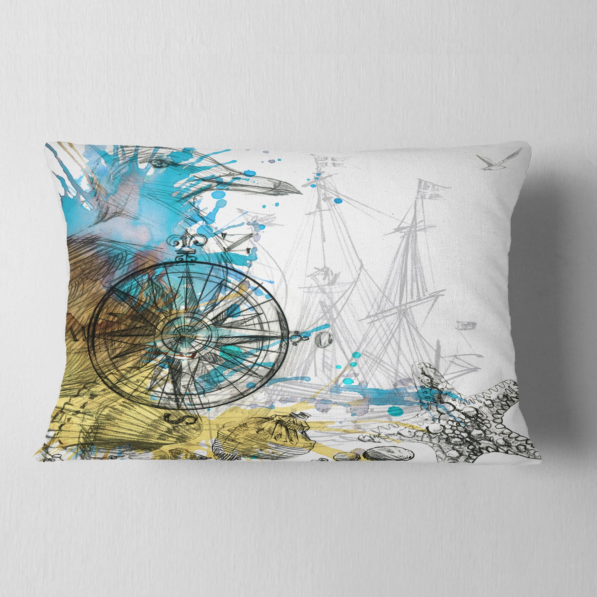 Designart Marine Background Illustration Art - Animal Throw Pillow - 12x20