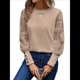 thumbnail image 1 of Top de Cuello Redondo con Encaje Bordado y Larga en Color Liso para Mujer Albaricoque S, 1 of 8