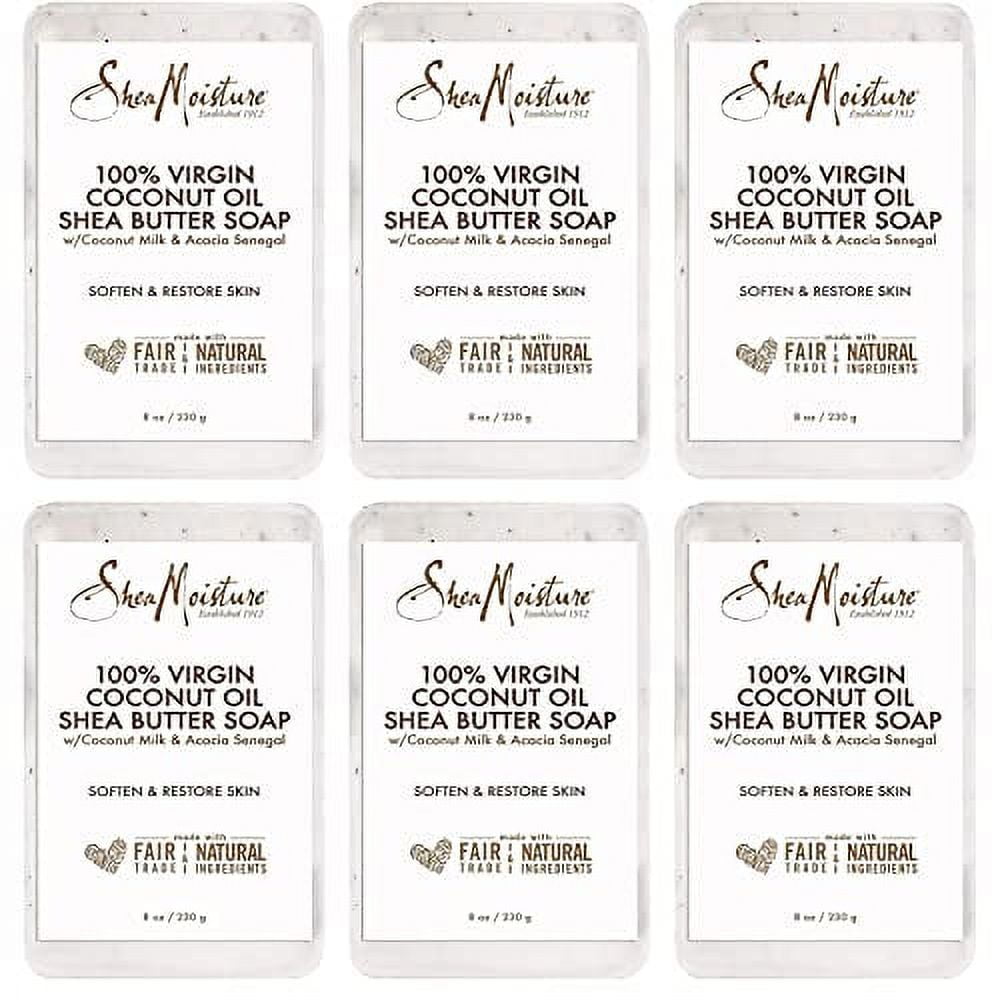 SheaMoisture Shea Butter Body Wash Bar Soap, Cleansing Skin Care to Soften & Restore, 100% Virgin Coconut Oil with Coconut Milk, Shea Butter & Acacia Senegal, 8 Oz Bar - 6 pack