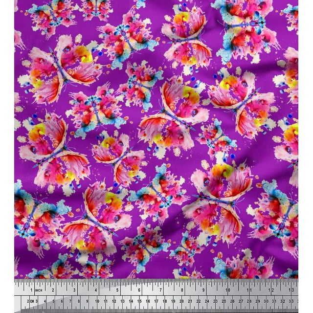 Soimoi Purple Georgette Viscose Fabric Insect Watercolor Printed Craft Fabric by The Yard 42 Inch Wide