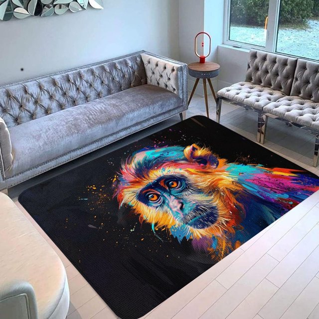 Monkey Rug & Home Decor-Cool Gorilla Black Area Rugs-Animal Monkey Rug Carpet Durable & Non-Slip Modern Rugs for Living Room Bedroom Man Cave Decorative-C87EK