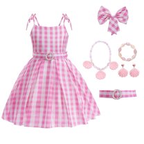 Girls Pink Purple Plaid Costume Dress Halloween Doll Cosplay Dress Up, 3-9 Year