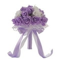 thumbnail image 2 of Fake Flower Bouquet Artificial And Dried Flower Colors Bridal Bouquet Ribbon Wedding Bouquet Bride Holding Flower Pe Rose Bridesmaid Wedding Foam Flowers Rose,Purple Household Imitation, 2 of 9