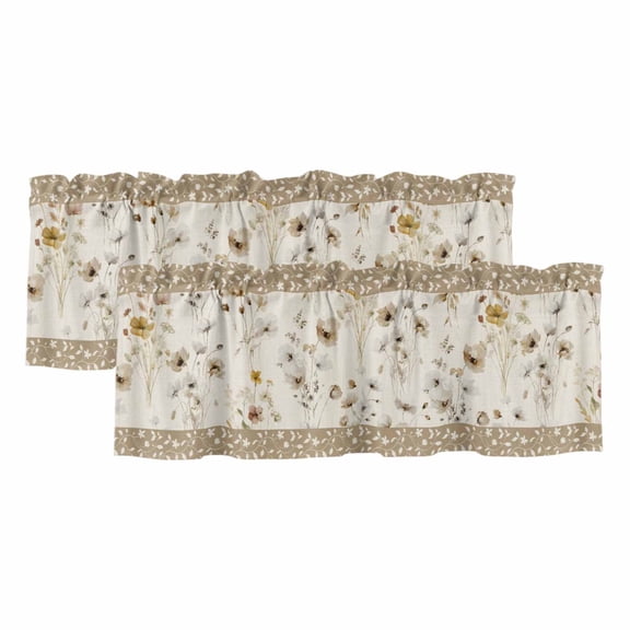 2 Pack Vintage Spring Floral Valances for Windows Bedroom Living Room Window Treatments, Farmhouse Botanical Rustic Rod Pocket Valance Drapes Short Kitchen Curtains Over Sink 54"x18"