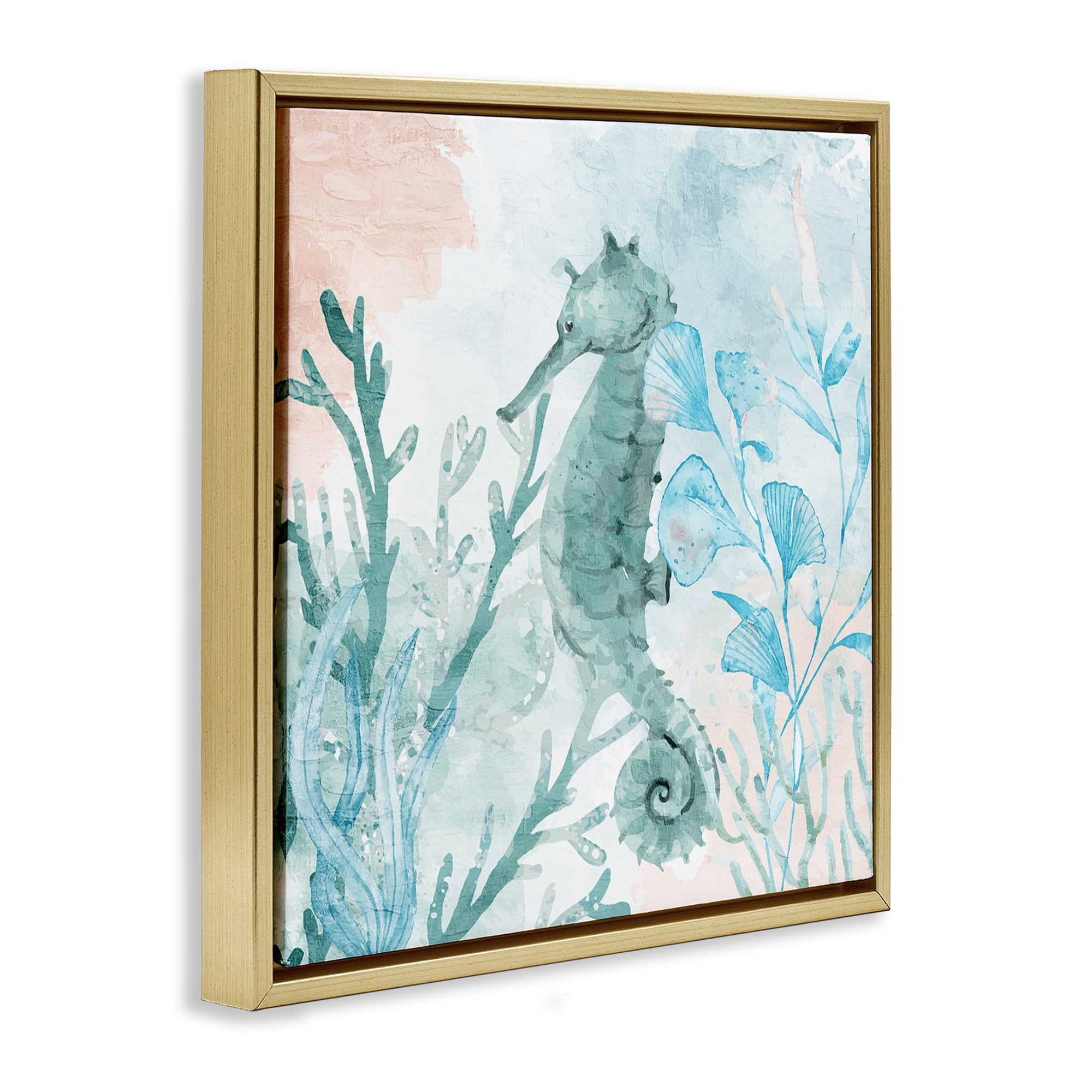 Stupell Industries Seahorse Sea Swim Gold Framed Floater Canvas Wall Art, design by Kim Allen