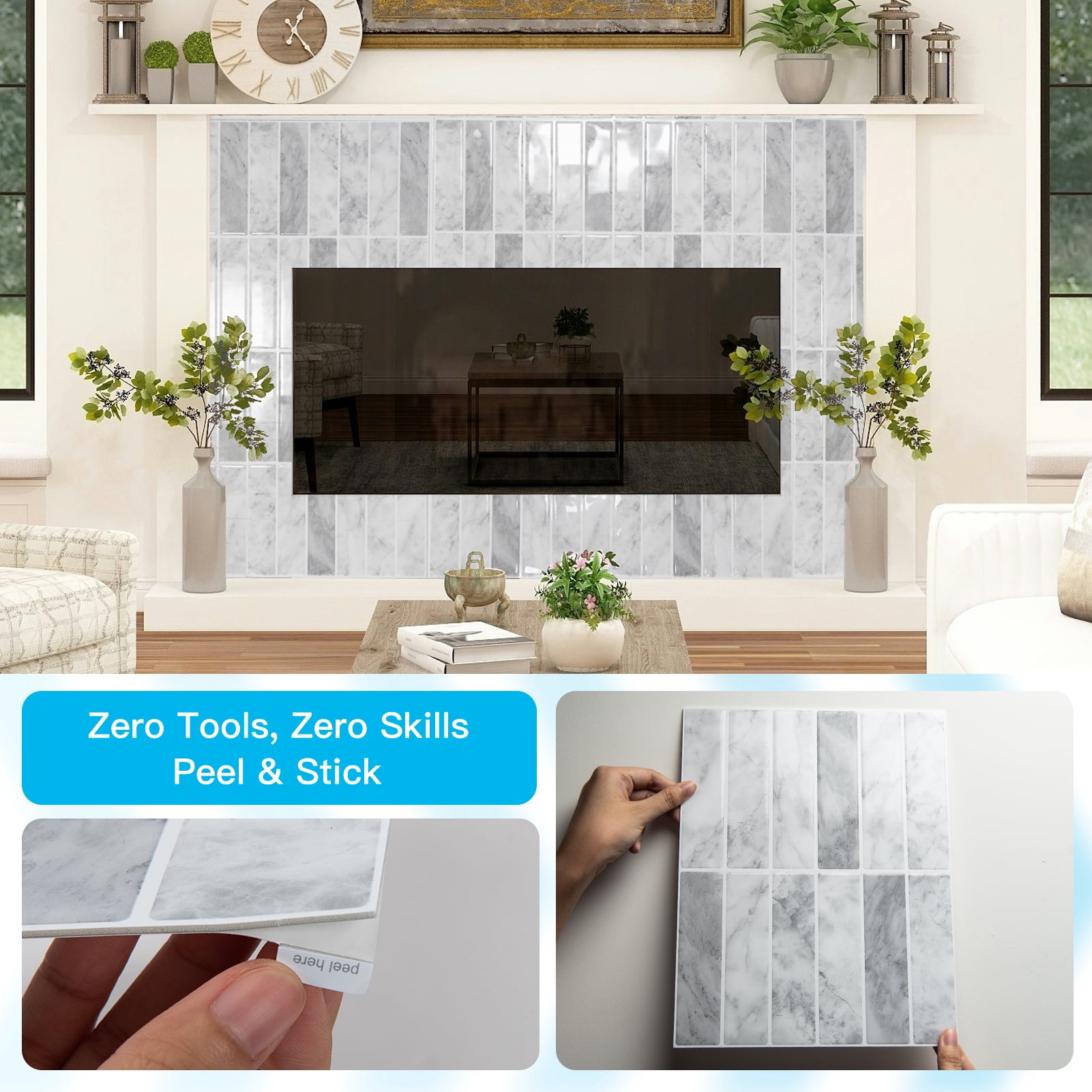 10Pcs Peel and Stick Backsplash Tile,11.4'' x 9'' Subway Tile,Self-Adhesive Wall Tiles for Kitche,Bathroom,RV,Thicker Design in Gray