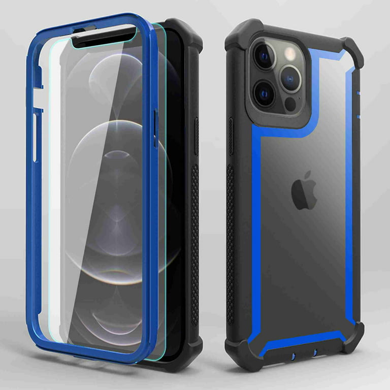 Dteck for iPhone 13 Pro Max Case with Glass Screen Protector, Full Body  Protection Shockproof/Dustproof/Drop Proof Rugged Tough Heavy Duty  Protective Durable Clear Back Phone Cover (Blue) 