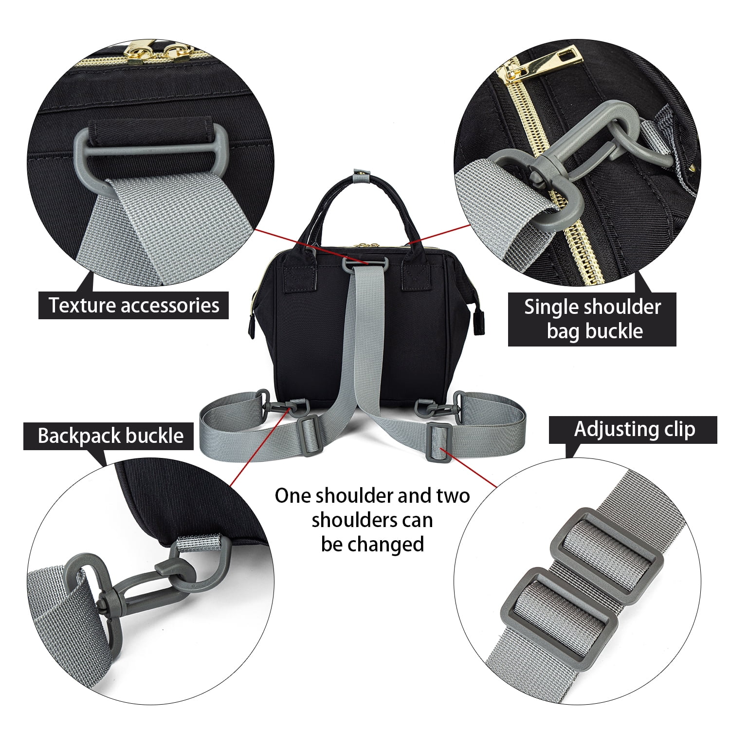 COUTUDI Mini Convertible Waterproof Fabric Diaper Bag Backpack, Gray