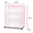 thumbnail image 2 of Sterilite Wide 3 Drawer Storage Cart, Plastic Rolling Organization Cart, Pink Frost, 2 of 6