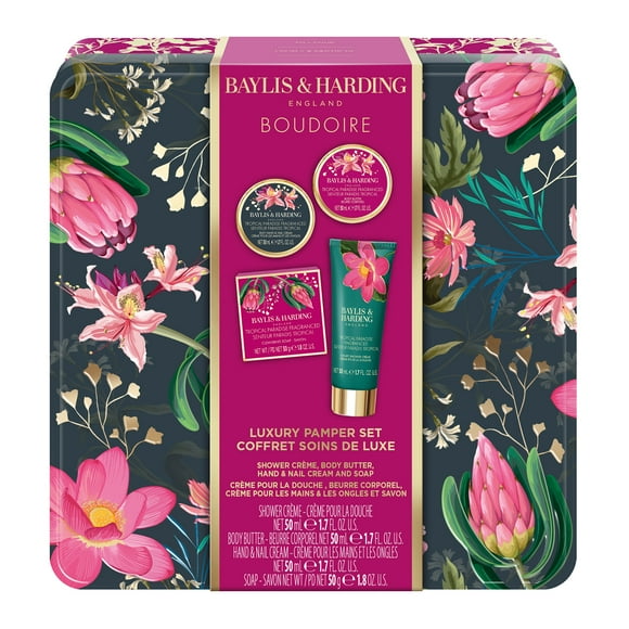 Baylis and Harding Boudoire Ladies Luxury Bath and Body Care Pamper Floral Tin Gift Set