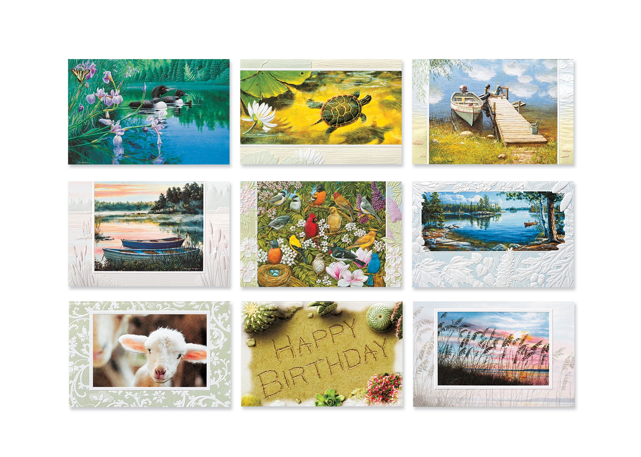 Pumpernickel Press Embossed Greeting Cards Boxed Assortment – Scenic Nature, 36 Count