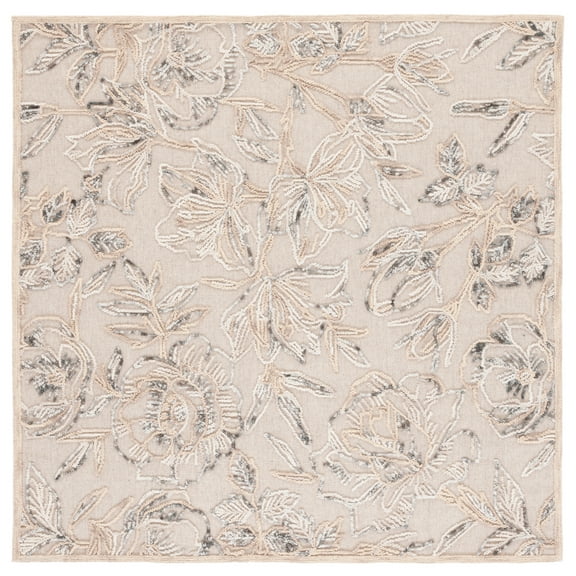 SAFAVIEH Trace Hoyt Floral Area Rug, Beige/Grey, 6' x 6' Square