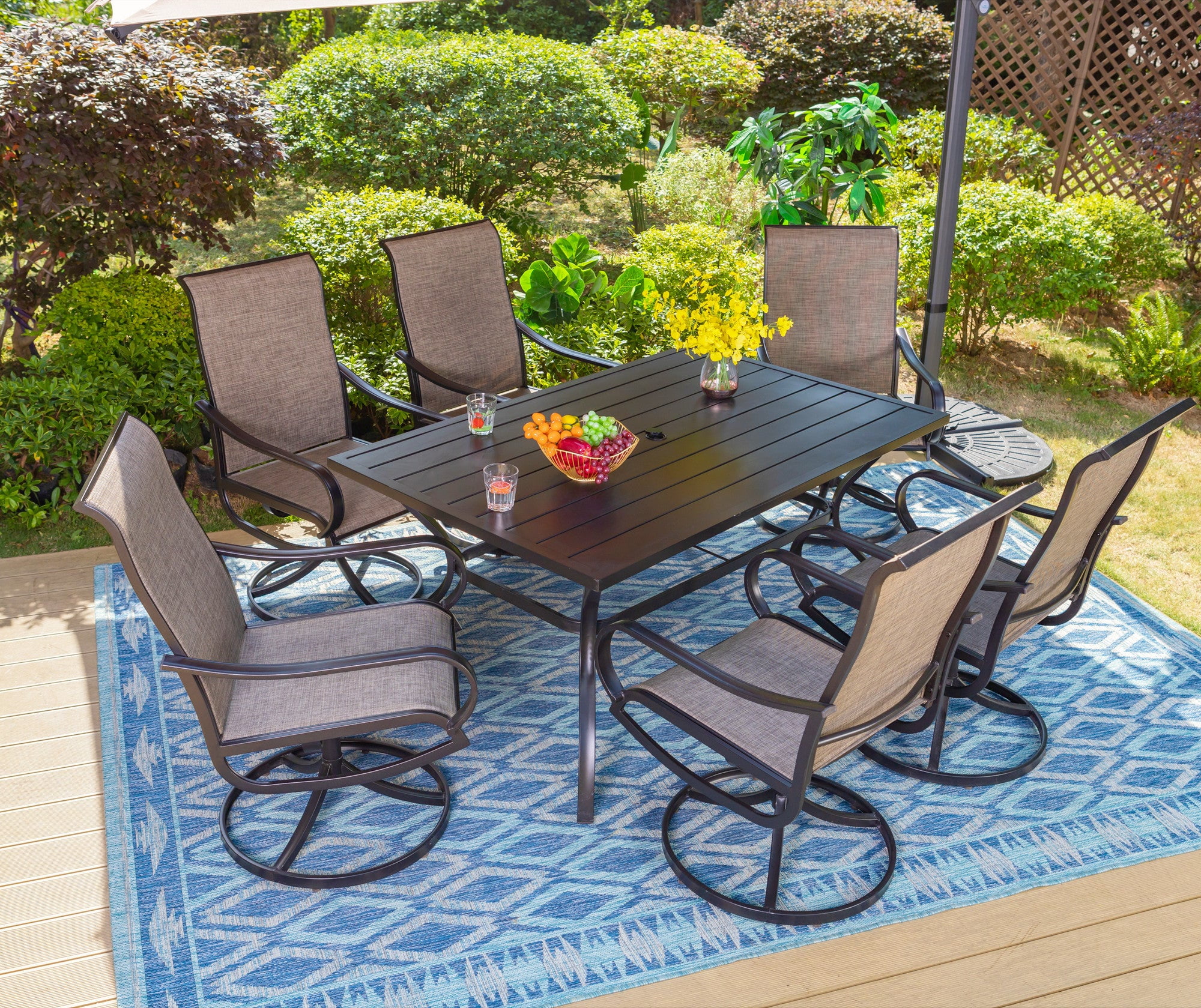 Sophia William 7 Piece Metal Outdoor Patio Dining Set Steel Table 6 Swivel Chairs Black in Honduras at HNL 44581 Rating 5