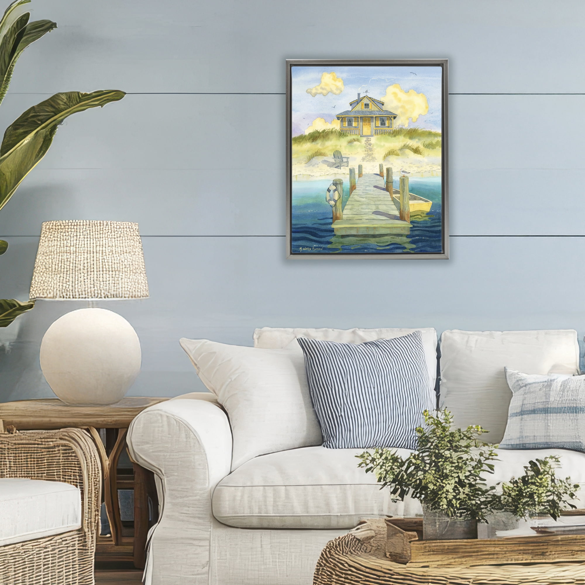 Stupell Industries Welcome Seaside Retreat Cottage Gray Framed Floater Canvas Wall Art, design by Robin Altman
