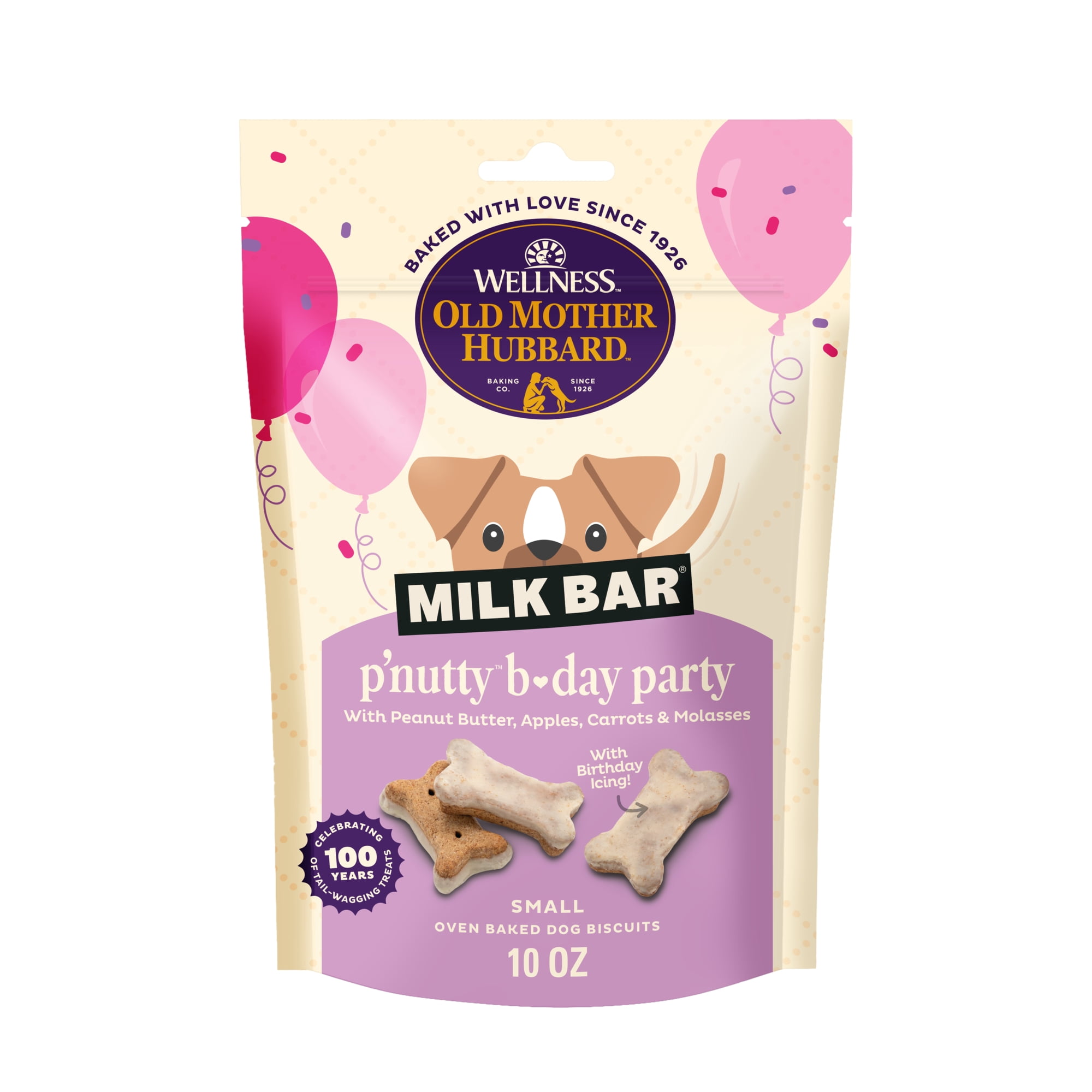 Wellness Old Mother Hubbard Milk Bar P'Nutty B-Day Party, Small Dog Treats, Crunchy Peanut Butter Biscuits with Birthday Icing (10 Ounce Bag)