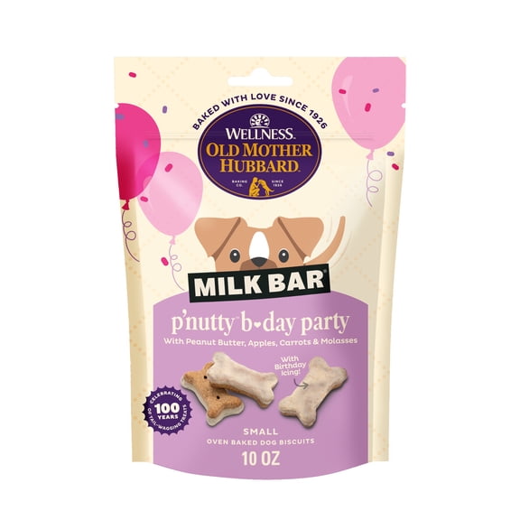 Wellness Old Mother Hubbard Milk Bar P'Nutty B-Day Party, Small Dog Treats, Crunchy Peanut Butter Biscuits with Birthday Icing (10 Ounce Bag)
