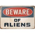 thumbnail image 1 of Cuarevw Nuevo Cartel De Metal De Aluminio Con Texto En Inglés "Beware Of Aliens" Decorativo Para Exteriores E Interiores, 8 X 12 Pulgadas, 1 of 5