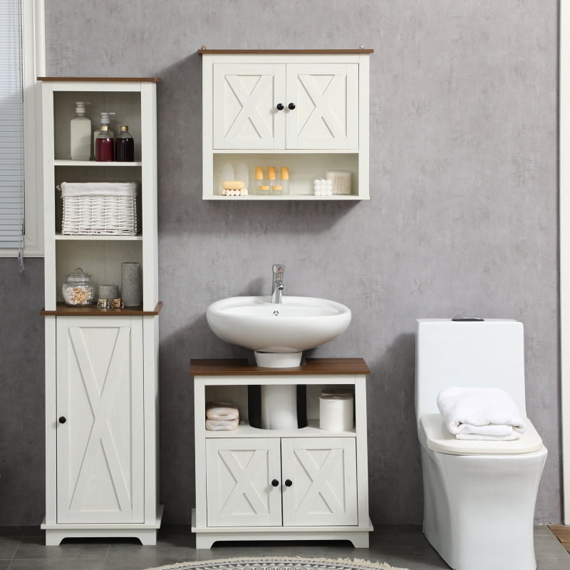 Alvantor Under Sink Bathroom Storage Cabinet with Double Doors & Adjustable Shelf 23.6"W x 11.8"D x 23.6"H White