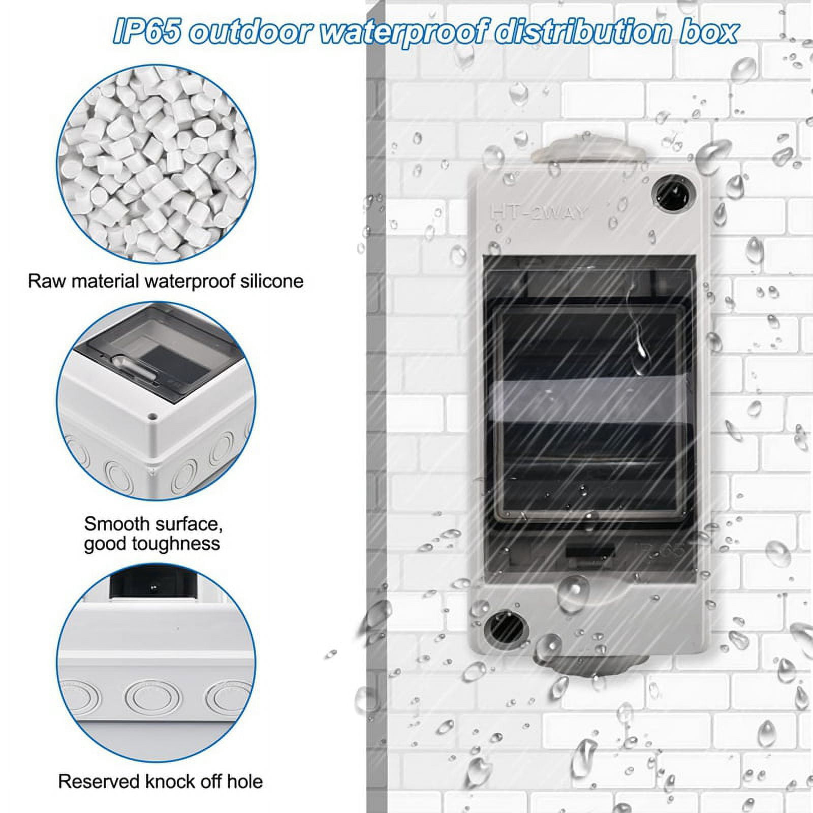 2 Way Distribution Protection Box, Waterproof Transparent Cover 2 DIN Rail Outdoor Distribution Junction Box 10Pcs
