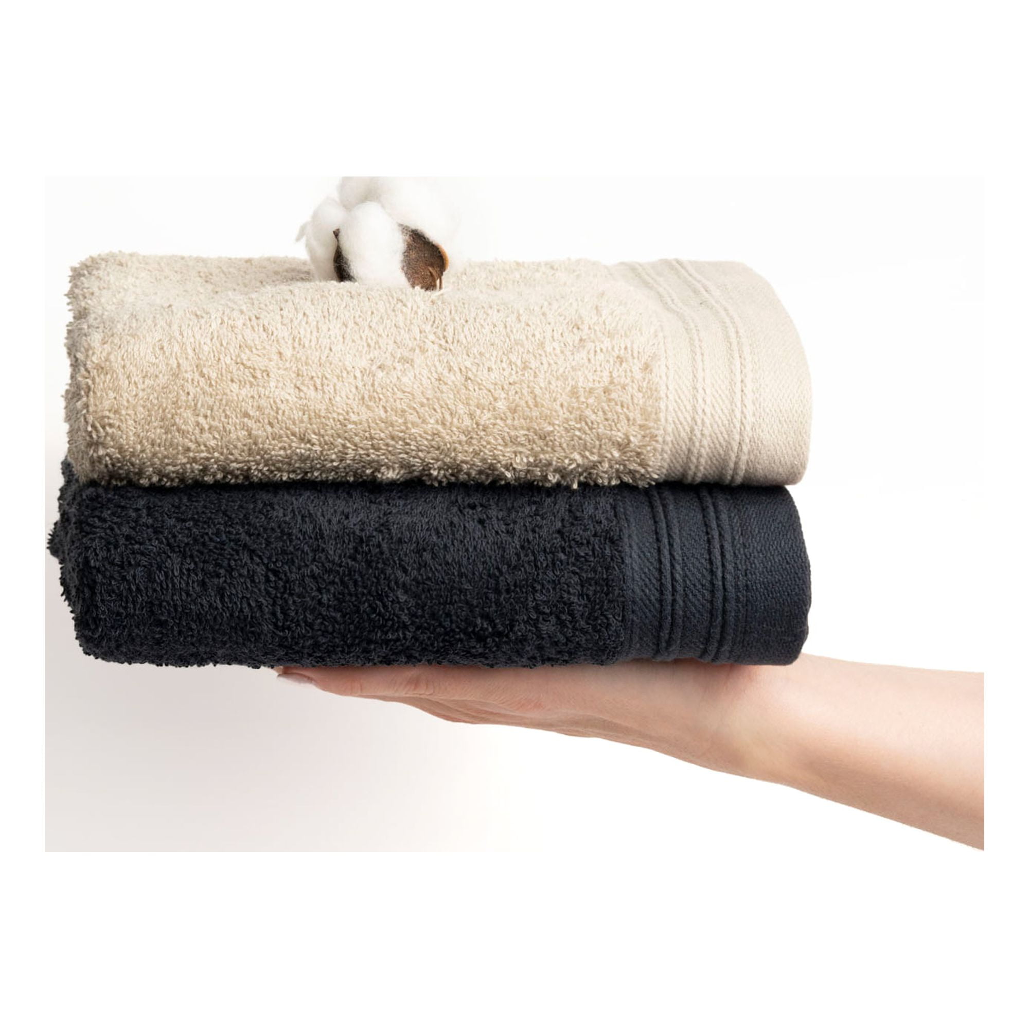Premium 100% Cotton Towel Set of 4 Hand Towels 18" x 30" | 4 Ultra Soft and Highly Absorbent Hand Towels for Bathroom, Gym, Hotel, Spa, Machine Washable | Color: Black & Sand