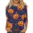 thumbnail image 3 of Halloween Shirts for Women Ghost Pumpkin Print 3/4 Sleeve Halloween Shirt Plus Size Round Neck Halloween Blouse Tees, 3 of 5