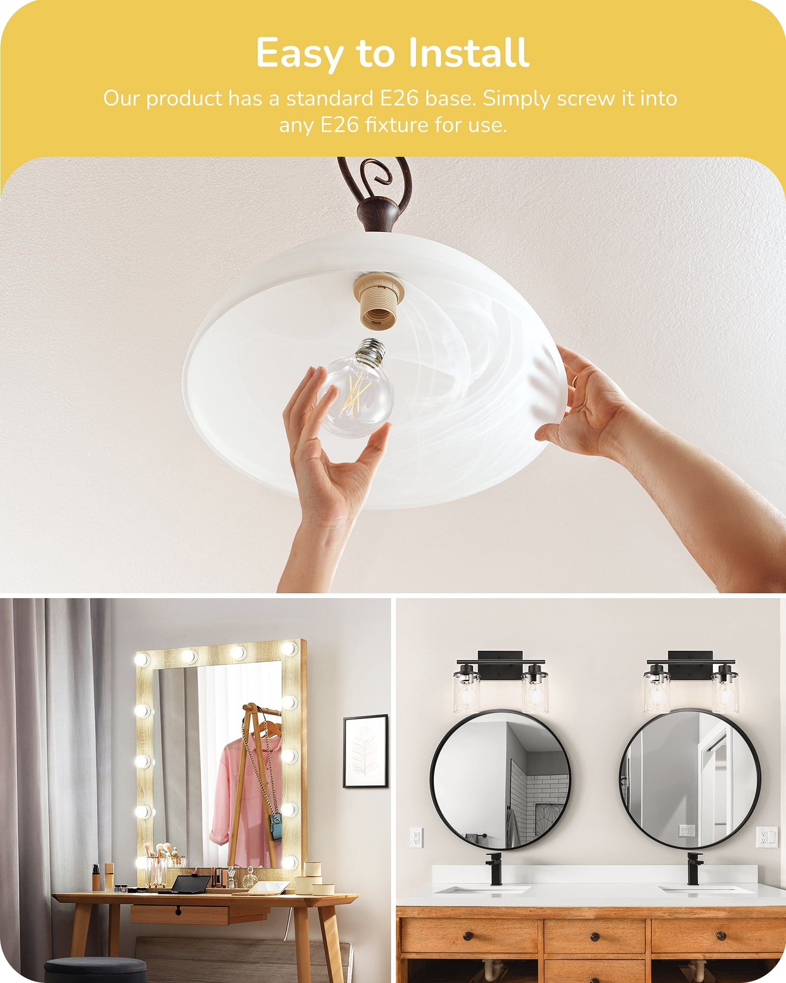 EDISHINE 6 Pack G25 Globe Light Bulbs, Dimmable Vintage LED Edison Bulbs, CRI90+ 5W Equivalent 60W, Clear LED Filament Vanity Light Bulbs, 5000K Daylight White, 500LM, E26 Base, UL Listed