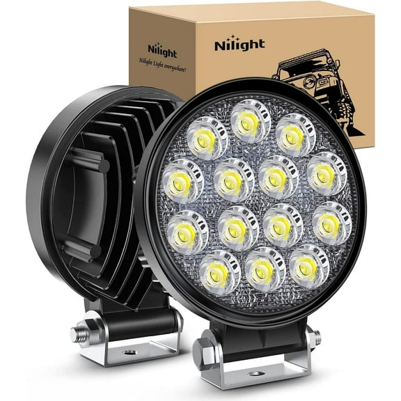Nilight LED Pods 2Pcs 4.5Inch 42W 4200LM Round Flood Light Off Road Fog Lights Driving Roof LED Light Bar Work Light for ATV UTV SUV Truck Boat
