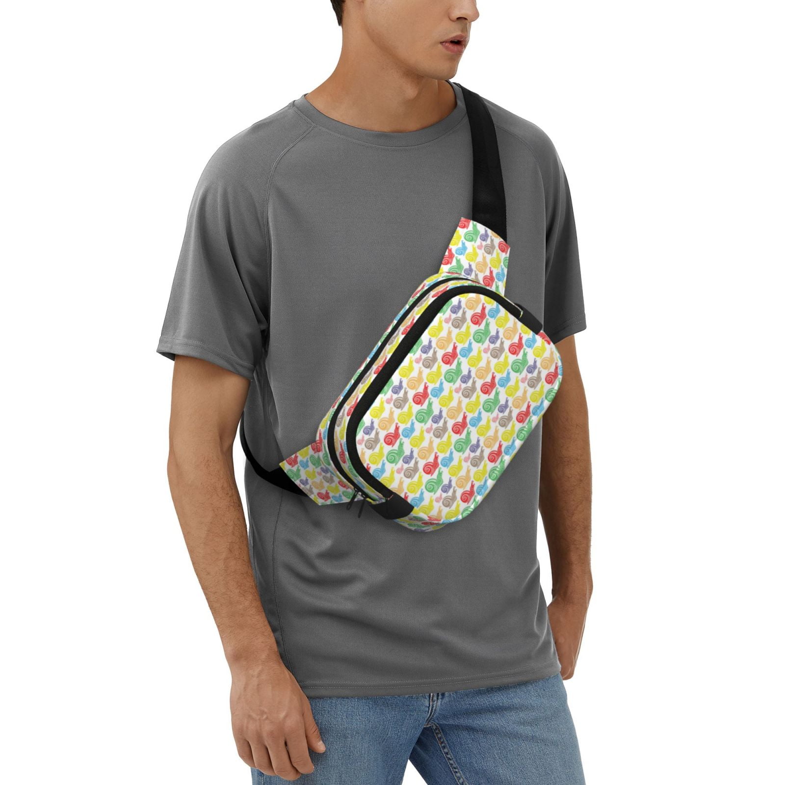 Picia Colorful Snails Print Square Double-Layer Waist Bag Mini Adjustable Waist Belt Bag Exercise Running Travel Hiking