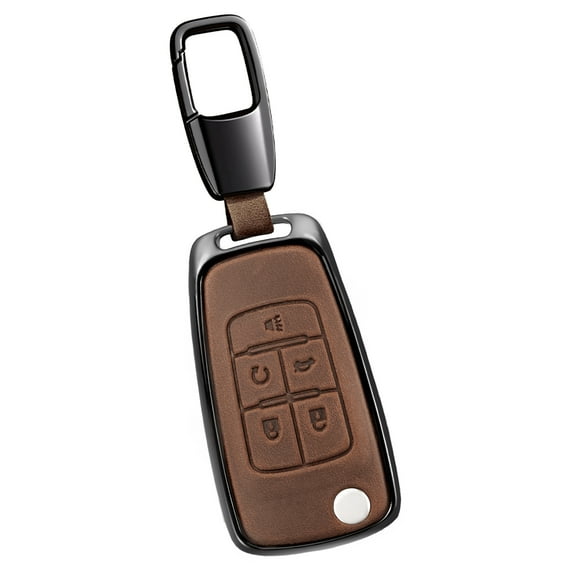 For Key Fob Cover Leather Car Compatible for 2010-2019 Chevy Equinox Malibu Impala Cruze Sonic 5-Buttons Key Case