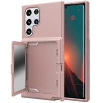 Galaxy S22 Ultra Card Holder Wallet Case,Dteck Shockproof Rubber Hybrid PC with Hidden Mirror Dual Layer Cover Lightweight Protective Back Phone Case for Samsung Galaxy S22 Ultra,Rosegold