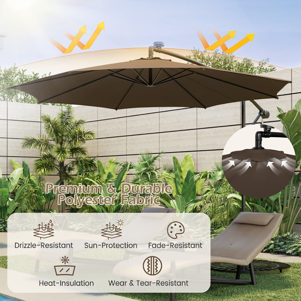 Aimee Lii 10 Feet Patio Offset Umbrella with 112 Solar-Powered LED Lights, Sunbrella Patio Umbrellas, Coffee Aimee Lii 10 Feet Patio Offset Umbrella with 112 Solar-Powered LED Lights, Sunbrella Patio Umbrellas, Coffee