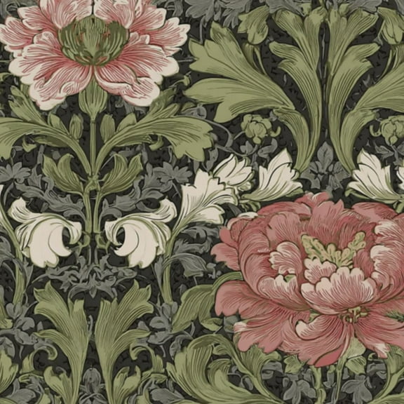 Farmhouse Peel and Stick Wallpaper Vintage Floral Peonies Ornate Leaves Dark Wall Mural 17.7in x 9.8ft Self Adhesive Removable Wall Paper Renter Friendly Wallpaper for Nursery Bedroom Cabinets