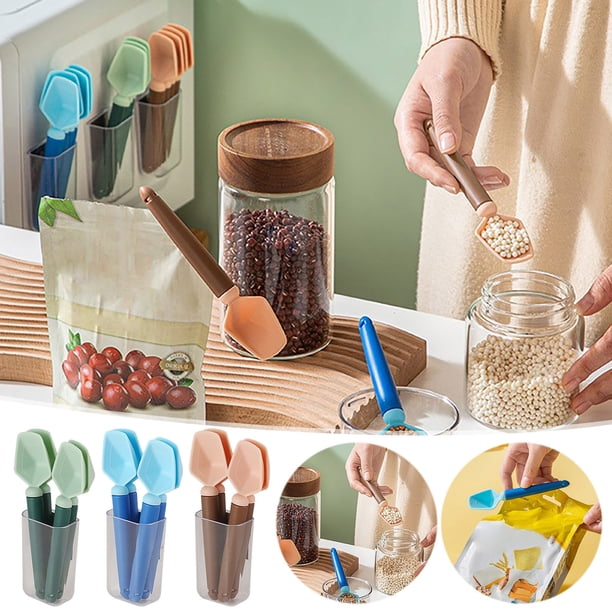cucharas medidoras de café en pack de 4 con clips de sellado • Diseño 2 en 1 para polvo de café y bolsas de comida • Plástico ABS • 4 colores