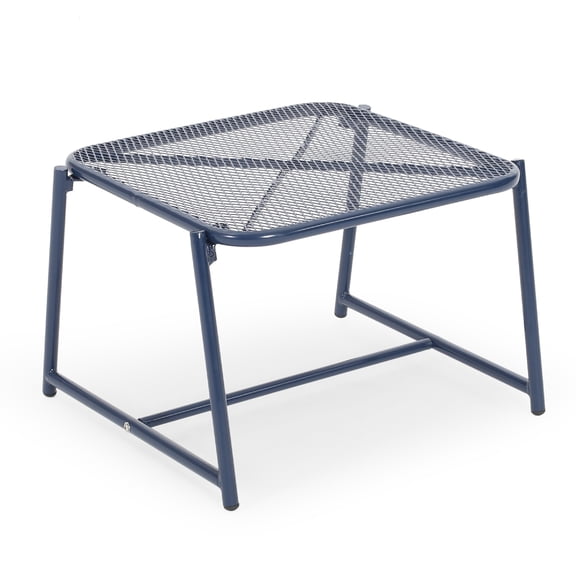 Kery Outdoor Side End Table, 20 Inch Mesh Top, Navy Blue Sled Base
