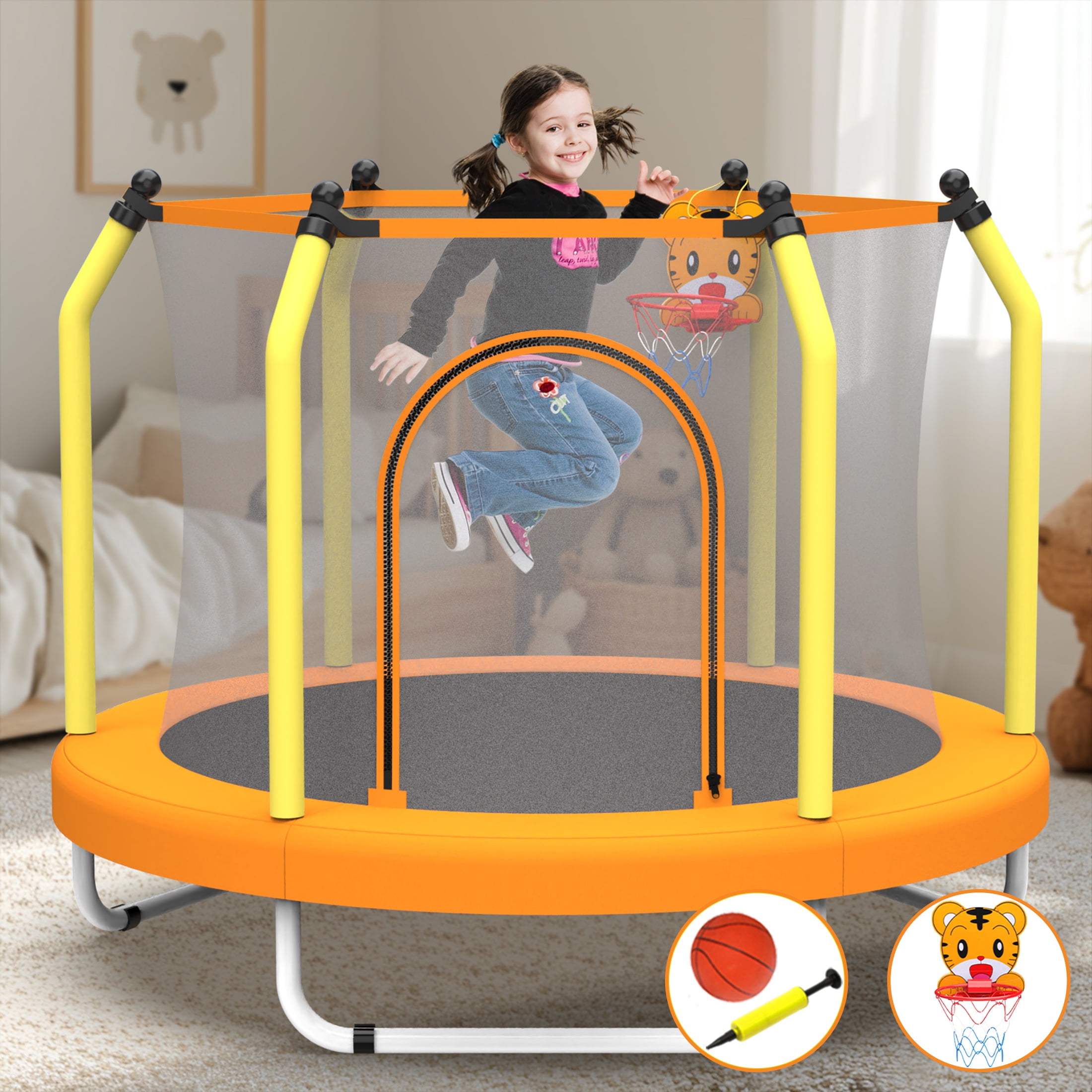 55'' Toddler Trampoline for Kids, SEGMART Kids Trampoline with Enclosure Net and Balls, Indoor Outdoor Mini Small Trampoline Birthday Gifts for Boys and Girls Age 3 Months and up