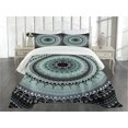 thumbnail image 3 of Ambesonne Tribal Quilted Bedspread Set 3 Pcs, Vintage Mandala Circles, King Size, Blue Black, 3 of 5