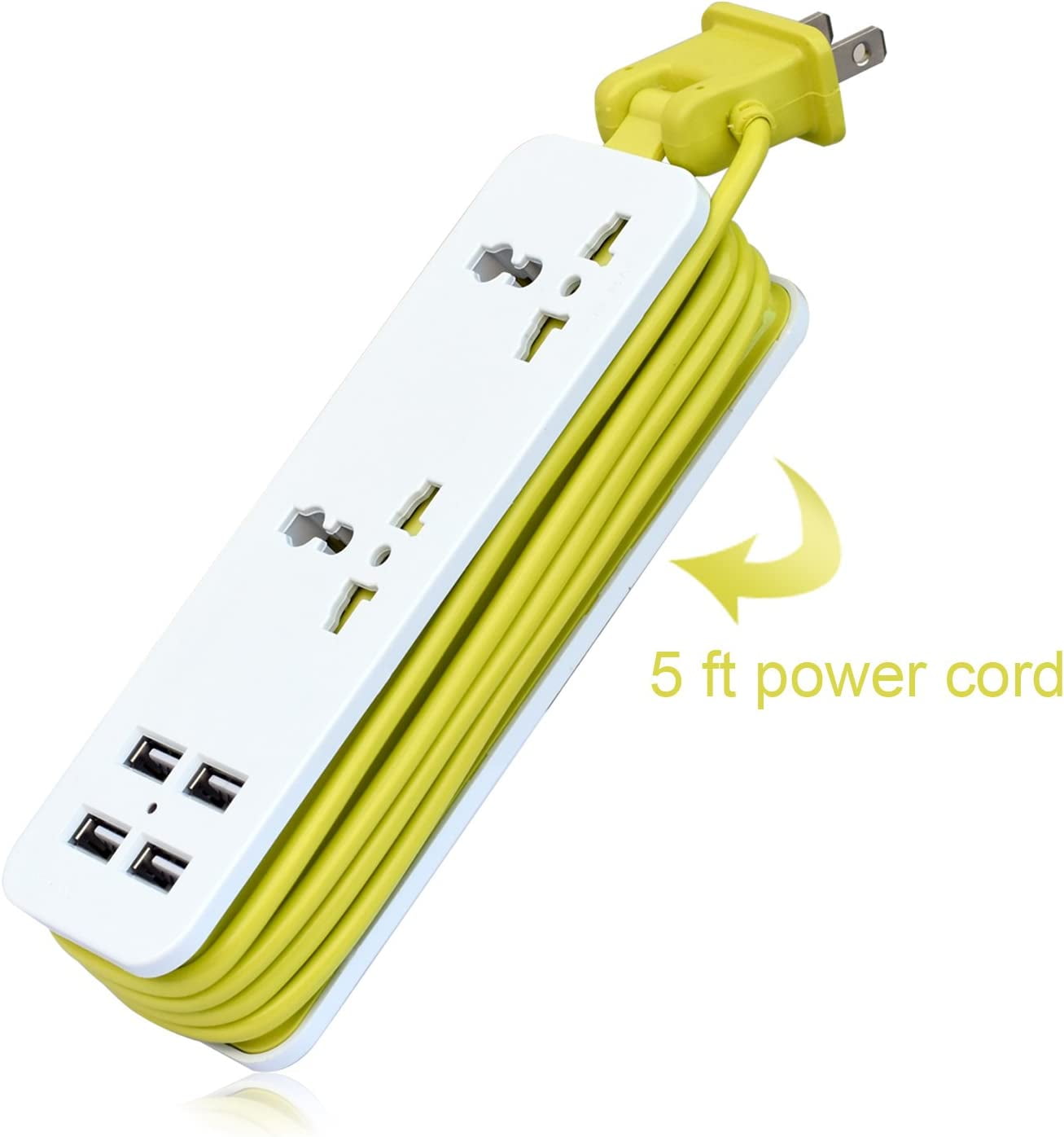 RGHJAR-K-century Travel Power Strip Surge Protector with 2 Outlets 4 USB Output 5V 4.2A Output Power Strip with USB Portable Travel Charger Wall Charger with 5ft Cord 100v-240v Power Sockets