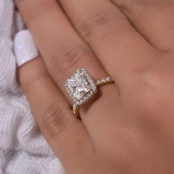 Jewelerix 14K Emerald Cut Ring Handmade Jewelry Moissanite Diamond Engagement Ring 2 CT Forever one Her Birthday Gift Ring